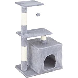 Baroni Home Tiragraffi ad Albero per Gatti, Tiragraffi per Gatti Cuccioli, Albero Tiragraffi a 2 Piani con Palla e Cuccia, 40x30x70 cm, Grigio