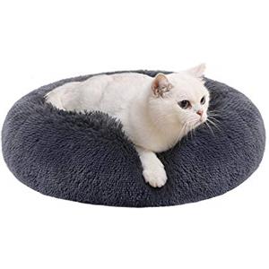 Feandrea Cuccia Cane Interno, Cuccia per Cani, Lettino per Animali Domestici a Ciambella, Cuscino Sfoderabile e Lavabile, Tappeto di Peluche, Diametro 50 cm, Grigio Scuro PGW037G02