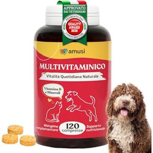 amusi Integratori per Cani e Gatti Multivitaminico in Compresse - Mangime Complementare con Vitamine e Minerali, Taurina e Lievito di Birra - 120 Compresse - Made in Italy