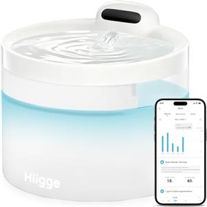 Hiigge Fontanella per Gatti senza Fili [96 Giorni di Batteria] Hiigge 2.3L Fontana per Gatti Silenziosa，Fontanella Gatto con APP，Distributore Acqua per Cani con Sensore di Movimento，Filtro per capelli