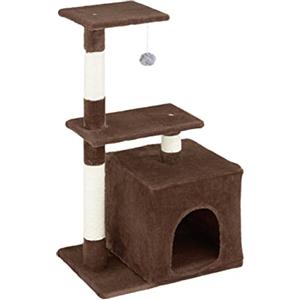 Baroni Home Tiragraffi ad Albero per Gatti, Tiragraffi per Gatti Cuccioli, Albero Tiragraffi a 2 Piani con Palla e Cuccia 40x30x70 cm, Marrone