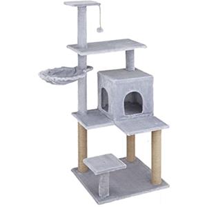 Baroni Home Tiragraffi ad Albero per Gatti, Tiragraffi per Gatti e Gattini, 4 Piani con Palla, Amaca e Cuccia Rettangolare, 45x45x122 cm, Grigio