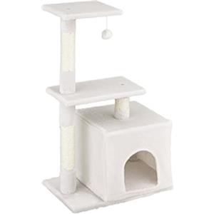 Baroni Home Tiragraffi ad Albero per Gatti, Tiragraffi per Gatti Cuccioli, Albero Tiragraffi a 2 Piani con Palla e Cuccia, 40x30x70 cm, Crema