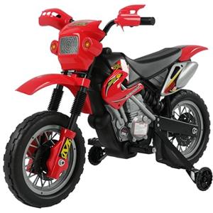 HOMCOM Moto Elettrica per Bambini 3-6 Anni, Moto Cross per Bambini in Plastica PP con Ruote di Supporto, Fari e Musica, 102x53x66 cm, Rosso e Nero