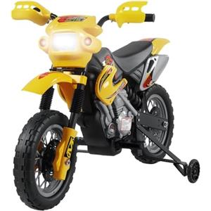 HOMCOM Moto Elettrica per Bambini 3 anni e Più, Moto Cross Elettrica con Rotelle, Batteria 6V Velocità 2.5km/h, 102 x 53 x 66cm, Giallo