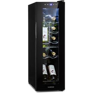 KLARSTEIN Shiraz Cantinetta Vino Nero - 12 Bottiglie, 32 L, 1 Zona | Frigo Vino a Libera Installazione, Porta in Vetro, Silenziosa, 5-18 °C, LED, Telaio Inox