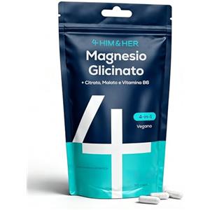 4 Magnesio Bisglicinato, Citrato e Malato 1279mg - Magnesio Completo con 250mg di Magnesio Elementale Totale e Vitamina B6 - 90 Capsule Vegane - Per Stanchezza e Muscoli - 4 HIM & HER