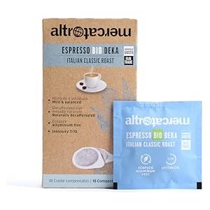 ALTROMERCATO - Caffè espresso Biodeka - 18 cialde biodegradabilI - decaffeinato com metodo naturale - biologico - 18 cialde da 7 gr- da filiere sostenibili ed equosolidali