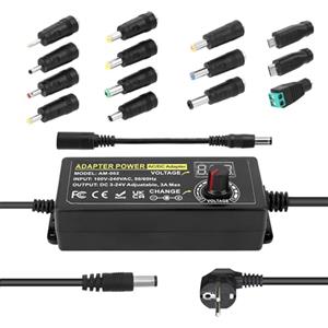 Towisituati Adattatore di Alimentazione Universale Regolabile 72W Convertitore AC-DC 100-240V Output Regolabile 3V-24V / 3A Con 14 Spieghi Intercambiabili e Cavo di Polarità Invertibile Alimentazione Multiuso