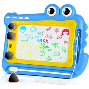 OFFCUP Lavagna Magnetica per Bambini 4 Colori Cancellabile Magnetica con 4 Timbri Magnetici e 1 Penna Giochi Bambini 3 4 5 Anni Lavagnetta Magica Regalo per Bambine e (Blu)