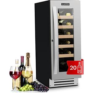 KLARSTEIN Cantinetta Vino Design da Incasso, Cantinetta Vino Refrigerata a Zona Singola per Vino Rosso, Bianco e Birra, Controlli Touch, Frigo Vino Cantinetta per Esterno/Interno, 50L, 20 Bottiglie