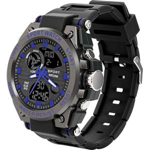 AOOSU Orologio da Uomo, Orologio da Uomo Analogico e Digitale, Orologi Militare, Datario Multifunzione con Cronografo e Display Luminoso - Blu Scuro