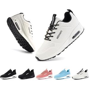 Hitmars Scarpe Running Donna Scarpe Sportive All'Aperto Scarpe Ginnastica PU Idrorepellente Cuscino d'Aria Antiscivolo Traspirante Allacciare Casual Bianco EU40