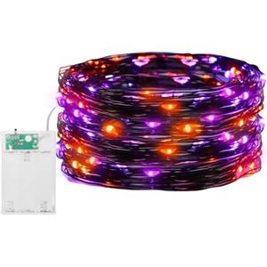 Jsdoin Lucine Led Decorative a Batteria,5M 50 LED Filo Luci Natale Led, Fairy Lights, Lucine Decorative per Camera Natale Interni e Esterni,Casa, Feste, Matrimonio (2 Pezzi, Arancione + Viola)