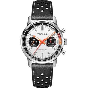 TOPHILL Orologio Cronografo Meccanico da Uomo 40 mm Seagull ST1901 Movimento Pilota Orologi Carica Manuale Impermeabile 50 m Vetro Zaffiro Luminoso Cinturino in Pelle Bianco e Nero