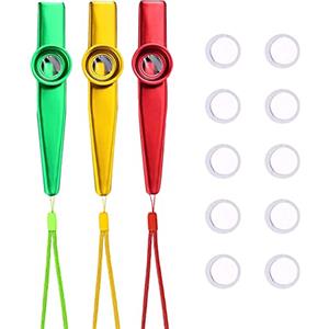Butyeak Kazoo per Bambini, Kazoo Metallo, Strumenti Musicali, Strumento in Lega Di Alluminio, con 10 Membrane, per Accompagnare Strumenti Come Chitarra, Ukulele (Dorato Rosso Verde), 3 Pezzi