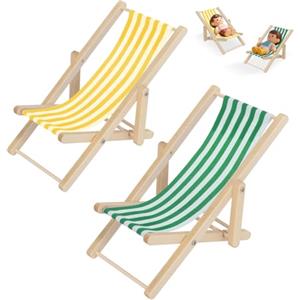 DIELOVEHUA 2 pezzi Sedia da Spiaggia in Miniatura, Sedia a Sdraio per Casa delle Bambole, Mini Sedia a Sdraio, Mini Sedia da Spiaggia in Legno, per Decorazione da Spiaggia in Miniatura