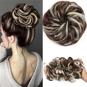 Shangxiu Elastico per chignon con capelli ricci e disordinati, con elastico | Extension per capelli a coda di cavallo, per donne e ragazze, in fibra sintetica resistente al calore