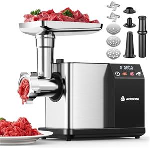 AAOBOSI Tritacarne Elettrico [3000W MAX] Con Display LED, 3 Velocità, Tritacarne Con Sistema Anti-Ostruzione,Scatola Portaaccessori Interna, Può Fare Salsicce & Kibbe, Ideale Per Casa