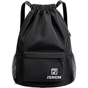 JSNOM Sacca Sportiva Palestra Mare: Zaino Casual Spiaggia Impermeabile per Viaggio Yoga Escursionismo Nuoto Allenamento Scuola con Coulisse per Uomo Donna (Nero)
