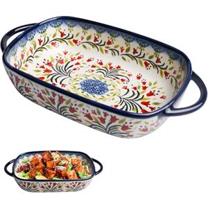 Leikurvo Pirofila da forno in ceramica, rettangolare, per lasagne con manico, per 1 persona, vintage, in porcellana, piccolo forno per lasagne tiramisù, 23,5 x 13 x 5 cm