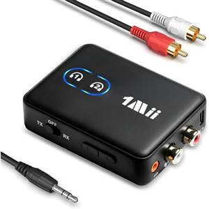 1Mii Trasmettitore Ricevitore Bluetooth 5.3 per TV, Adattatore Audio HiFi con RCA e Jack AUX 3.5mm, aptX Bassa Latenza/HD, Controllo Volume, Dual Link per 2 Cuffie, PC, Stereo