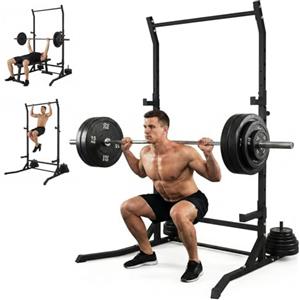 LIFERUN Power Cage Squat Rack - Rack di potenza multifunzionale per asta di casa, palestra, gancio a J regolabile e barre di sicurezza per trazioni con bilanciere