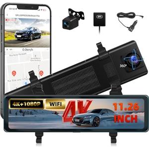 GOHHDL Dashcam 4K Anteriore e Posteriore, Telecamera Touchscreen da 11,26 Pollici 4K+1080P con GPS, ADAS, APP, visione notturna, sensore G, Registrazione in loop, monitoraggio parcheggio 24 ore su 24