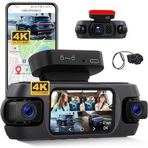 GOHHDL 4K 360° Dash Cam Auto con GPS, Videocamera per Auto con Grandangolo 150°, Visione Notturna Super, Monitoraggio del Parcheggio, Sensore G, Registrazione in Loop, APP, Assistenza alla Retromarcia