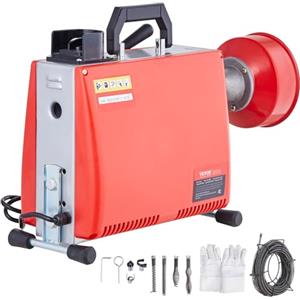 VEVOR Sturatubi Elettrico 250W con 7 Frese e 2 Cavi in Acciaio per Pulizia Tubi da 4-10 cm