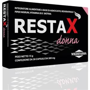 WIKENFARMA RestaX Donna integratore specifico per alopecia androgenetica femminile in età fertile con Agnocasto, Resveratrolo, Biotina. Con progestinico che riduce caduta e stimola la ricrescita nelle donne