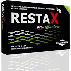 WIKENFARMA Restax Pre-effluvium prevenzione telogen effluvium e caduta stagionale. Con Spermidina L-Cistina Lattoferrina Carnitina per rinforzare i capelli e contrastare l'infiammazione del cuoio capelluto