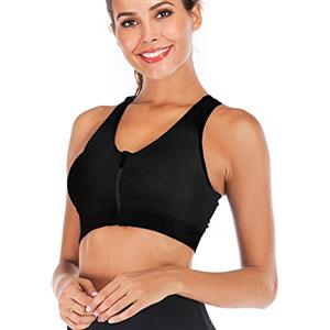 FXTYK Reggiseno sportivo con zip anteriore Post Surgery Reggiseno Yoga Training Fitness Activewear Racerback imbottito per donne, Nero , M