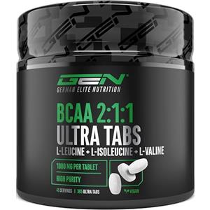 GEN GERMAN ELITE NUTRITION BCAA Ultra Tabs - 365 Compresse con 1000 mg di BCAA per Compressa - Rapporto Ottimale 2:1:1 - Complesso di Aminoacidi con Leucina, Isoleucina e Valina - Vegano