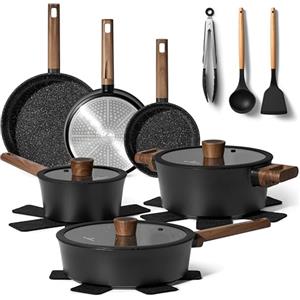 JUST PERFECTO HOUSEHOLD APPLIANCES Just Perfecto Batteria da cucina induzione 12 pezzi - Padelle antiaderenti, pentole con coperchi in vetro, wok, utensili e sottopentola - Adatta per gas, elettrica, vetroceramica