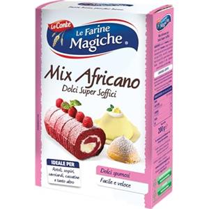 Lo Conte Le Farine Magiche Mix Africano per Dolci Super Soffici, Preparato per Pasticceria, Ideale per Rotoli, Sospiri e Savoiardi, Alta Qualità e Risultato Garantito, Confezione 200g