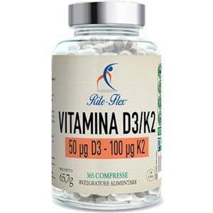 Rite-Flex, Vitamina D3 K2 365 Compresse (fornitura per 1 anno), 2000 UI + 100 µg, Supporta Ossa, Denti, Muscoli, Articolazioni & Sistema Immunitario