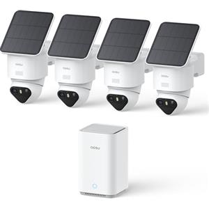 aosu Telecamera di sorveglianza T2 Ultra 4K UHD esterna batteria solare per aosuBase, 4 kit Cam, visione notturna TrueColor, tracciamento automatico, rotazione a 360°/inclinazione, senza costi ABO