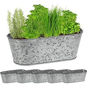 Relaxdays Vasi Ovali per Fiori, Set da 6, Fioriere da giardino, in Ferro Zincato, Vintage, HLP 11x30,5x13,5cm, Argentato