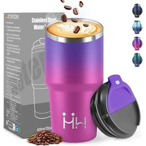 HoneyHolly Termos Caffè 600 ML, Tazza termica Riutilizzabili Prova di Perdite, Bicchiere Termico, Acciaio Inox 304, Travel Mug per Caffè Caldo e Freddo, Latte e Tè