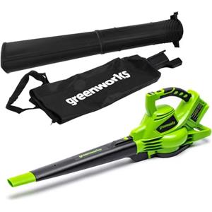 Greenworks 48V(24V x 2)Aspiratore e Soffiatore a Batteria 2in1, Li-Ion, Intensità aria 321km/h, Sacco raccoglitore, regolazione giri motore brushless potente senza batteria e caricatore GD24X2BV