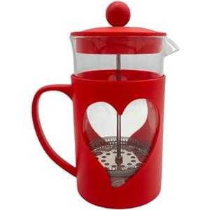 3 Pagen Caffettiera rossa 600 ml (3 tazze) - French Press caffettiera per casa, in viaggio, in viaggio e in campeggio - classica pressa da caffè con manico isolante e bel design a forma di cuore