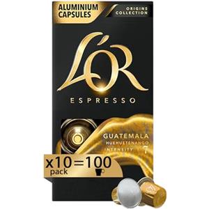 L'OR - Capsule Caffè Espresso Guatemala - 100 Capsule in Alluminio - 10 pacchetti da 10 - Intensità 10 - Compatibili con Macchine Nespresso®* original