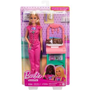 Mattel Barbie Carriere - Pediatra, set bambola bionda con divisa da medico rosa e un neonato, stetoscopio, mobili e accessori inclusi,Mattel,Eta 3+