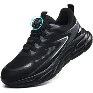 QCCQ Scarpe Antinfortunistiche Uomo Donna Leggere Scarpe da Lavoro con Punta in Acciaio Traspiranti Scarpe Sicurezza Comode Antiscivolo Antiforatura,Nero 45 EU