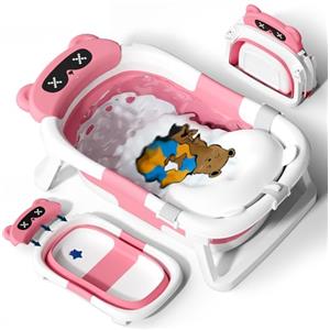 COOSEYA Vaschetta Bagnetto Neonato, Vasca Neonato Bagnetto Per Neonati Pieghevole Essenziale Per Il Neonato Con Cuscino (0-18 Mesi), Regalo Ideale Per Neonati E Bambini Portatile Salva Spazio, Rosa brillante