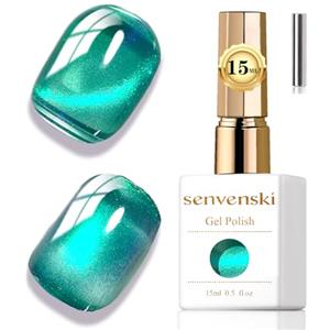 Senvenski Gelatina Vetro Cat Eye Smalto Semipermanente, 15ML Occhi di Gatto Magnetica per Gel Unghie Kit Olografico Glitterato Cristallo Smalti Unghie Salon Home DIY (acqua, 0.5fl oz)