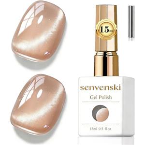 Senvenski Gelatina Vetro Cat Eye Smalto Semipermanente, 15ML Occhi di Gatto Magnetica per Gel Unghie Kit Olografico Glitterato Cristallo Smalti Unghie Salon Home DIY (champagne beige, 0.5fl oz)