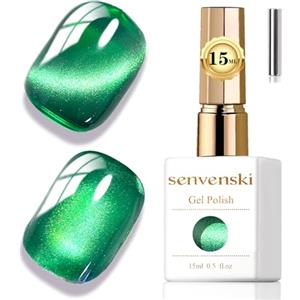 Senvenski Gelatina Vetro Cat Eye Smalto Semipermanente, 15ML Occhi di Gatto Magnetica per Gel Unghie Kit Olografico Glitterato Cristallo Smalti Unghie Salon Home DIY (Giada Verde, 0.5fl oz)