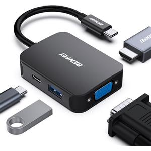 BENFEI HUB USB C 4in1, Multiporta Adattatore USB C con 4K HDMI 1080P VGA/ 5 Gbps USB 3.0 Porta dati/Tipo C 60W Power Delivery, per iPhone 15 Pro/Max MacBook Pro/Air 2023 iPad Pro iMac S23 XPS17,Nero